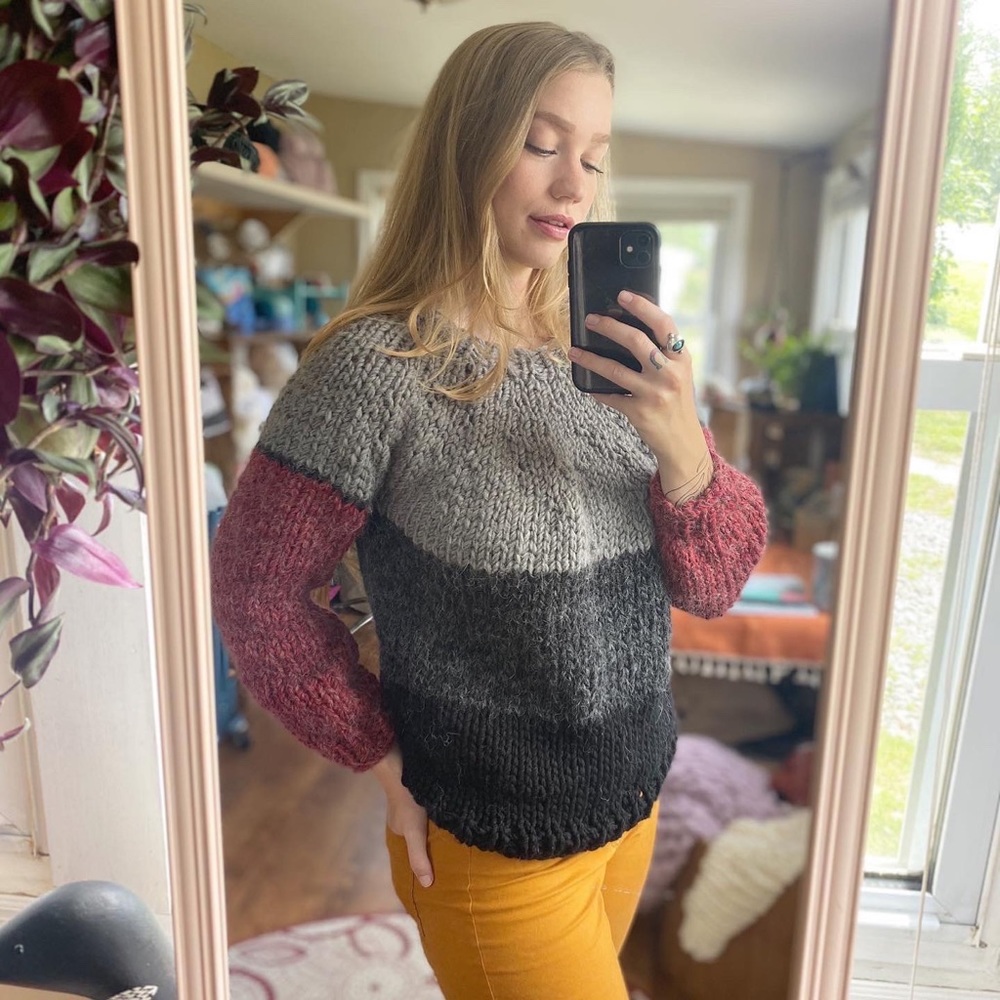Handmade Knitted Neutral Color Block Sweater sz M